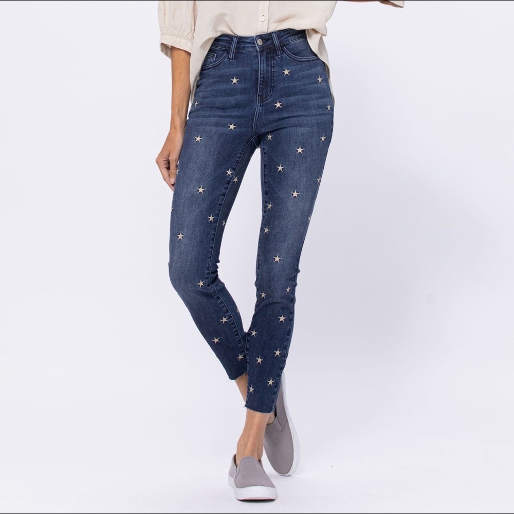 Judy Blue High Rise Star Embroidery Skinny Jeans
